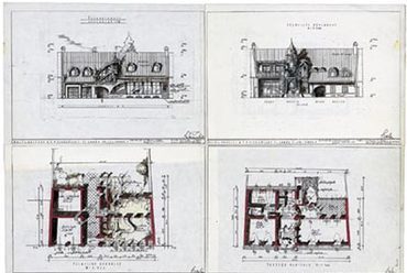 Családi ház, Hajós, alaprajzok és homlokzatok, 1990, színezett fénymásolat, 29,5 x 42 cm, ltsz.: 2000: 2063/T1
