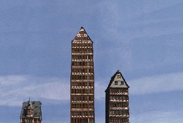 "Spárgaépítészet"  felhőkarcoló Frankfurt,   Römerberg, 2000. (digitális képfeldolgozás)