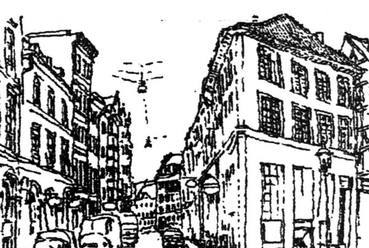 7. ábra: Hegyesszögű utcasarok, több irányponttal (Koppenhága - 1983)