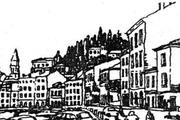 3.        ábra: Féloldalas, ívelt, több iránypontos        utcafal (Pirani kikötő - 1972)