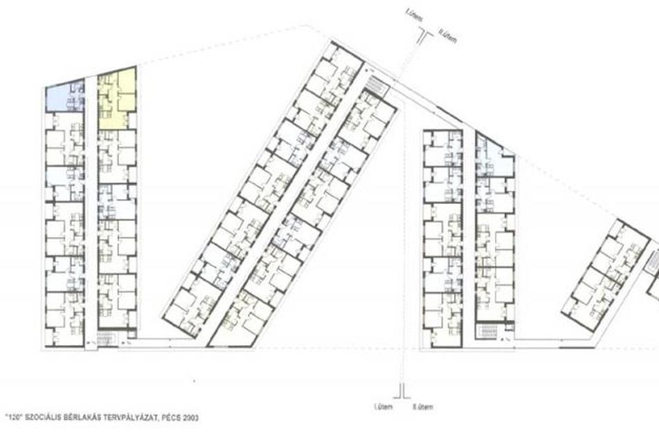 Szociális bérlakások tervezése - Pécs, déli városnegyed, 5-ös tömb