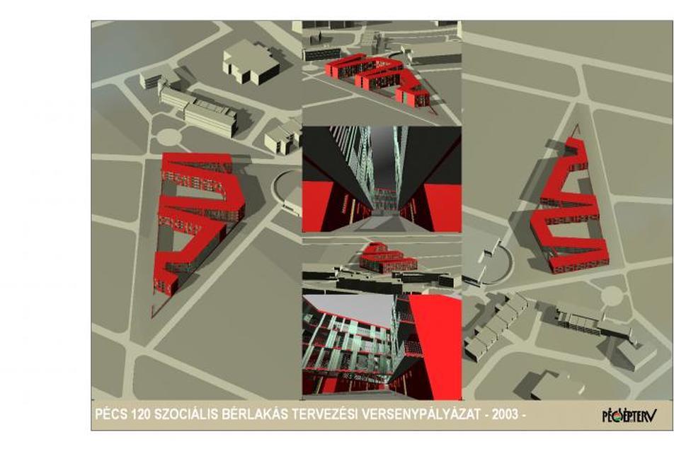 Szociális bérlakások tervezése - Pécs, déli városnegyed, 5-ös tömb