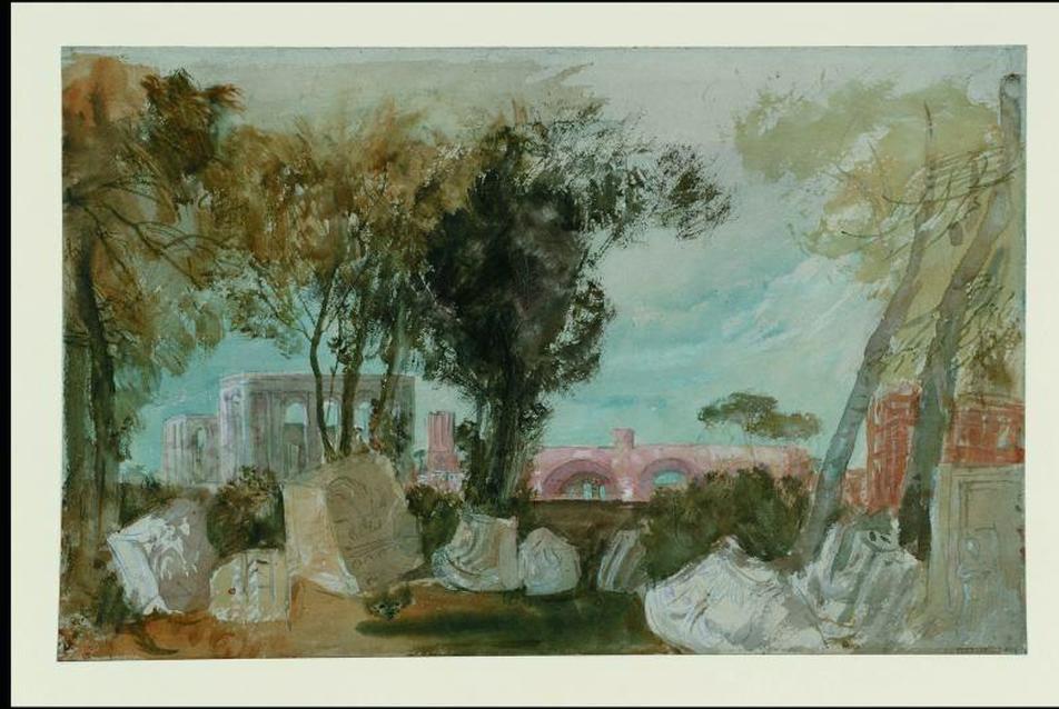 Turner: Római romok: látkép a Palatinusról, 1819 Fedőfesték, akvarell, papír 23,2 x 36,9 cm Tate, London