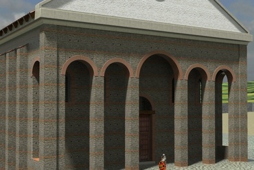 A 4. század elején épült bazilika rekonstrukciója - DK-i nézet (porticus)