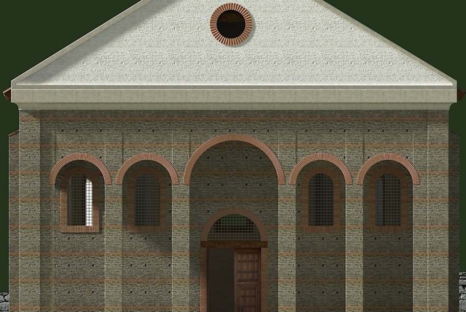 A 4. század elején épült bazilika rekonstrukciója - K-i nézet (porticus)