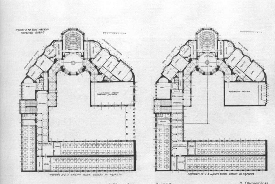 Tervezet a magy. kir. József-Műegyetem építési szakosztályának önálló épületére, alaprajzok - Kotsis Iván terve, 1918