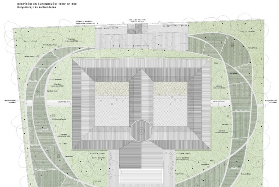 Nemzeti Múzeum pályázat, vezető tervező: Balázs Mihály - helyszínrajz, kert