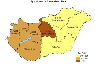 14. ábra: Az egy lakosra jutó külföldi tőke 2008. és az egy lakosra jutó beruházás, 2009.,  forrás: ((10), p. 19. és 20.)