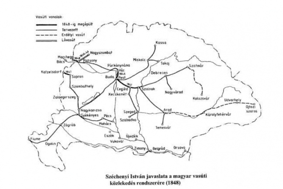  24. ábra: a Széchenyi István által javasolt sugaras vasúthálózat