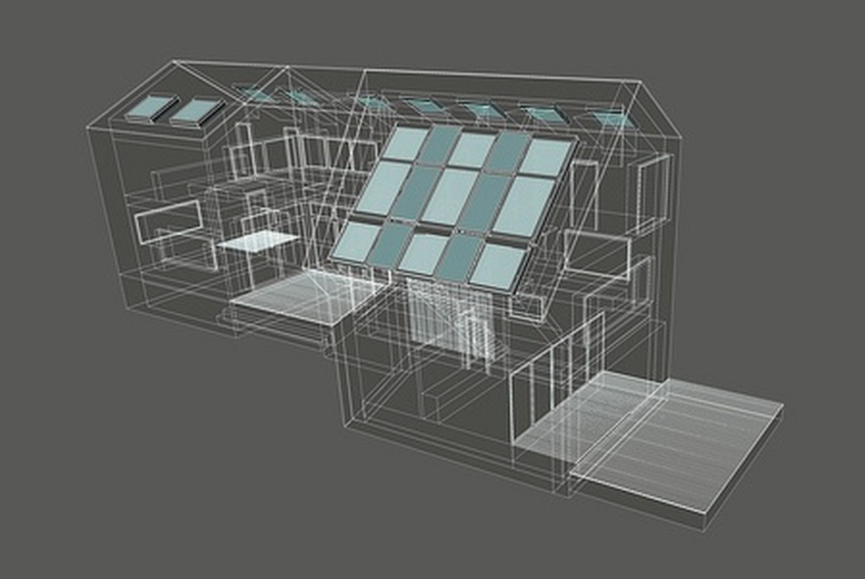 Napfényház 3D terve tetőablakokkal