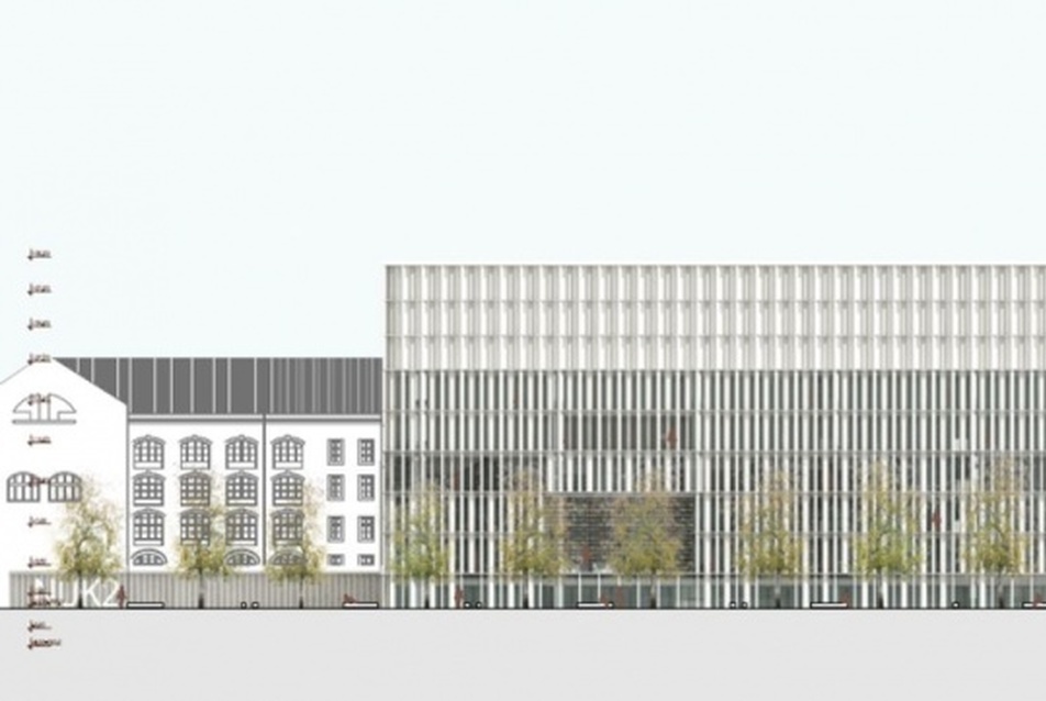 Ljubljana, Nemzeti és Egyetemi könyvtár tervpályázat – I. díj, tervező: Bevk Perović arhitekti