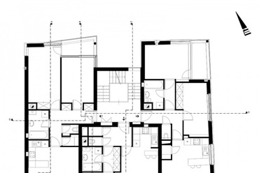 2. emeleti alaprajz - budai társasház, vezető tervezők: Hőnich Henrik, Paládi-Kovács Ádám