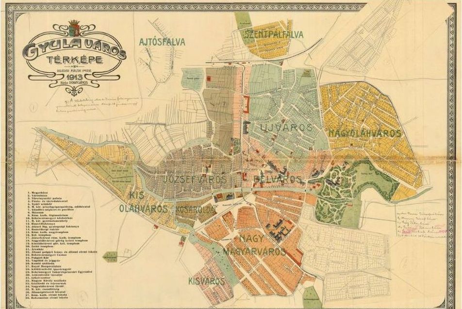 Gyula város térképe, 1913. Forrás: http://gyulaanno.hu