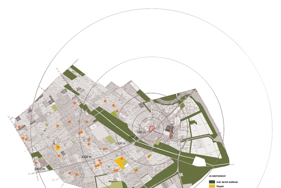 Zöldfelületi és zöldterületi összefüggések a kerület térképén bemutatva
