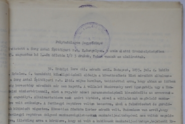 A Sorg ügy Népbírósági tárgyalásán készült kihallgatási jegyzőkönyv részlete, forrás: Budapest Főváros Levéltára