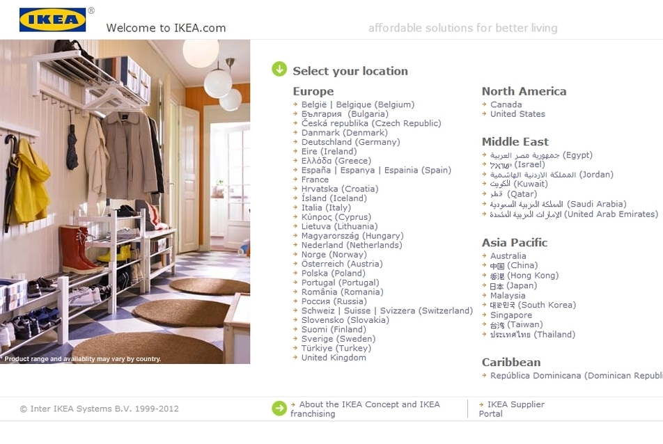 Az IKEA nemzetközi honlapja - nyelvválasztó oldal