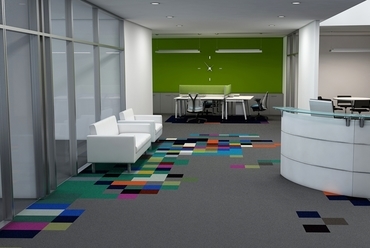 Játékos szőnyegminták az irodatérben - Látványterv - Europa Design, Petrik Gábor
