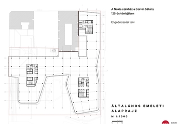 alaprajz -A Nokia székház a Corvin Sétány 125-ös tömbjében – Engedélyezési terv - tervező: Zoboki Gábor, Szatmári Gábor