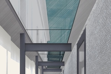 folyosó a meglevő épület mellett - albertirsai zsinagóga hasznosítása - tervező: Tóth Balázs