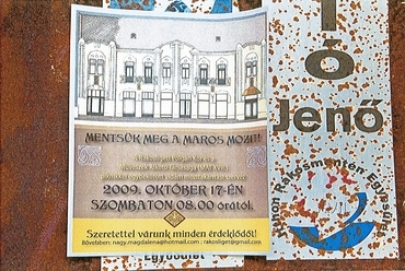 lelkesítő plakát az elkészült homlokzati tervvel a Maros mozihoz