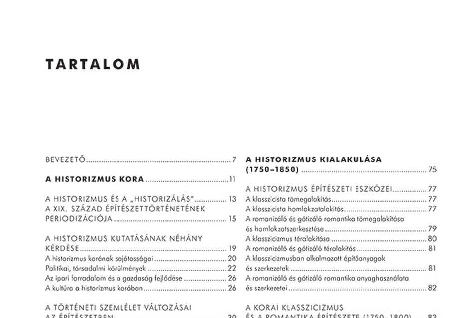 Kalmár Miklós: Historizmus – Az építészet története 7. - Tartalom