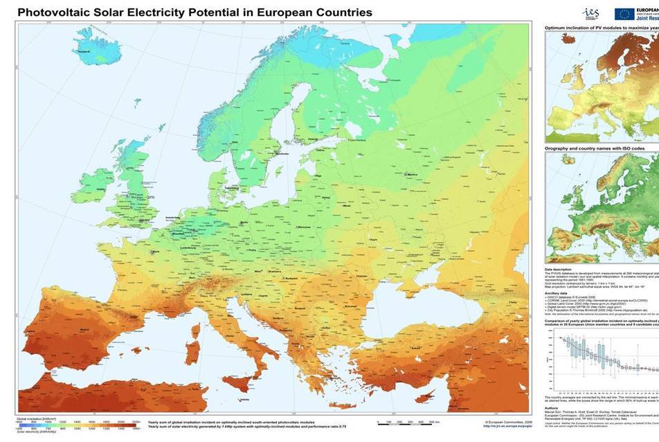 Európa napenergia térképe