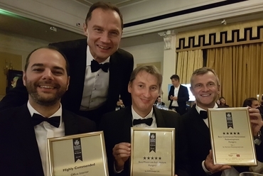 Kovács Attila MRICS, Czár Balázs, Haberl Péter és Massányi Tibor a European Property Awards díjátadóján