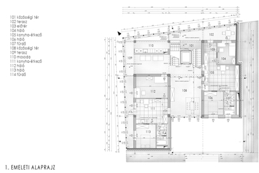 1. emeleti alaprajz - Japán co-housing - építész: Schneider Esztella