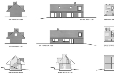 alaprajzok, metszetek, homlokzatok m 1:200 - tervező: Jaskó László, Vági Péter