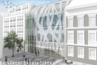 tervezett homlokzat - Belvárosi Sportcsarnok - építészek: Skardelli György, Borbély András