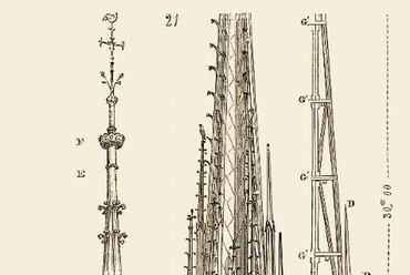 A huszártorony rajzta Viollet-le-Duc, Dictionnaire raisonné de l’architecture française du XIe au XVIe siècle című, 1866-os munkájából, Forrás: batijournal.com