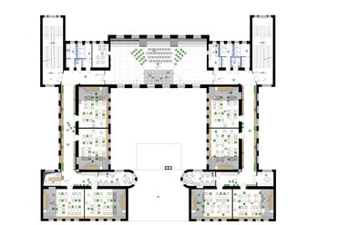 Az AKG Általános Iskola és Gimnázium 1. emeleti alaprajz - terv: Fló Architects