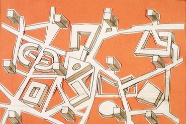 Yona Friedman: Ville spatiale, 1959-1960 Rajz, tinta és akvarell papíron, Fotó: François Lauginie, Collection FRAC Centre, Orléans, Forrás: Építészfórum archívum