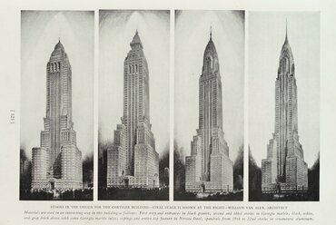 Van Alen tervváltozatai a Chrylser Buildingre. Forrás: Progressive Architecture, 1929. július-december, 525. o.