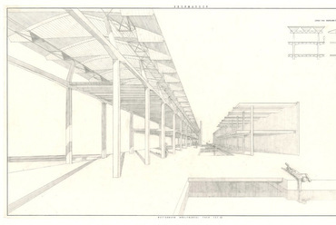 Stadelhofen állomás, Zürich, Svájc, 1983-1990. Tollrajz. Fotó © Santiago Calatrava archívuma, a Museo e Real Bosco di Capodimonte jóvoltából (a „Nella luce di Napoli” című, Calatrava munkásságát bemutató kiállítása kapcsán).