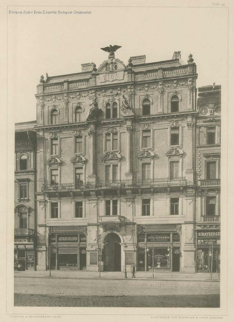 Budapest, Erzsébet körút 26., 1894 körül, tervező: Fleischl Róbert és Brüggemann György. Kép: FSZEK, Budapest Gyűjtemény