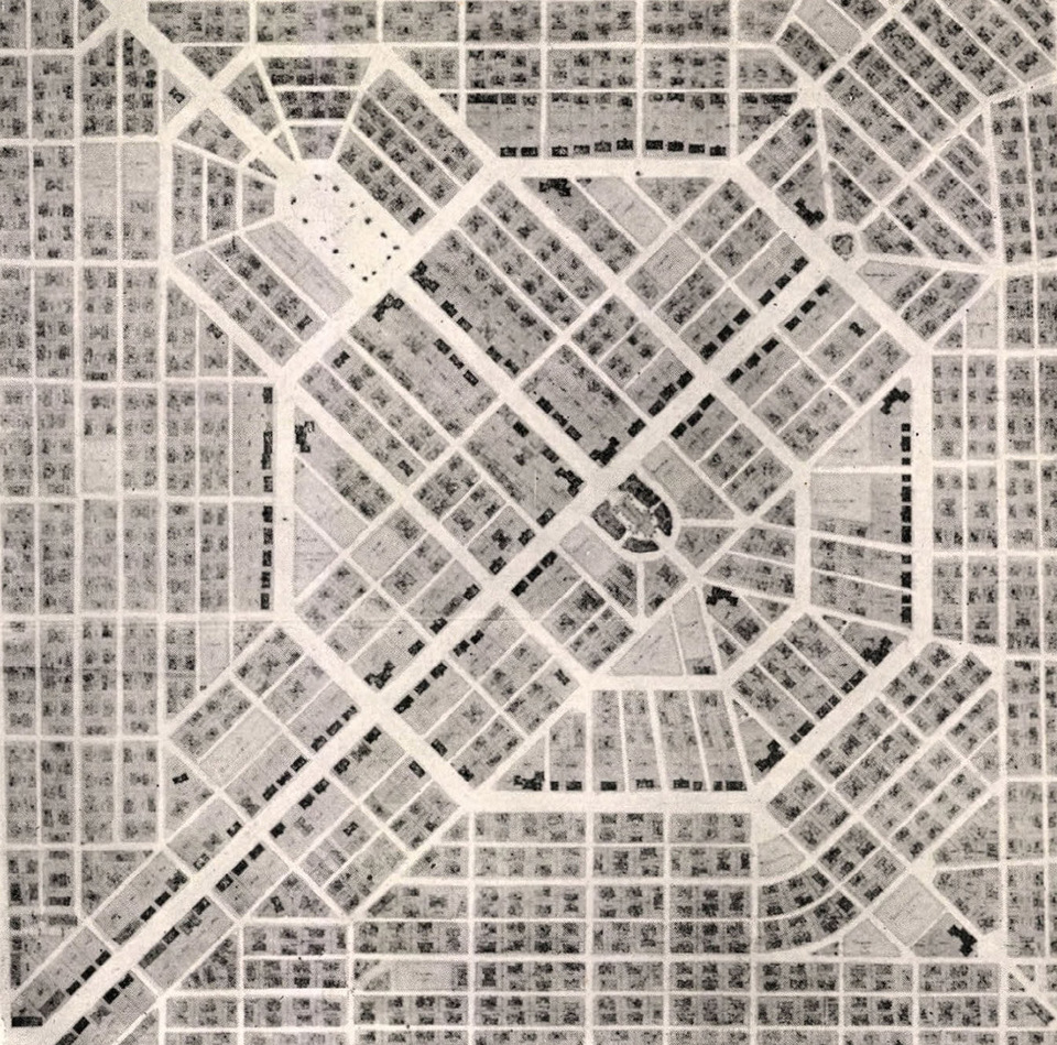 Fleischl Róbert helyszínrajza a kispesti Sárkány utcai munkástelep kialakítására. Forrás: Építő Ipar, 1908/47., 439. o.