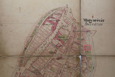Magyaróvár térképe 1904-ből. Pirossal kiemelve és a jobb alsó sarokban kinagyítva a bordélyház épülete.