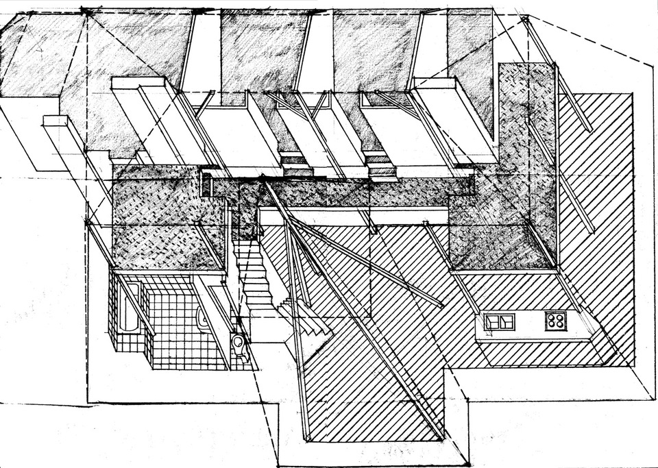 Saját lakás a Garas utcában, tetőtérbeépítés, 1983 – terv: Ungár Péter