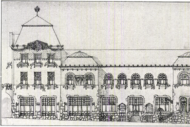 A Goldmann Izsóval közösen készített pályamű a breznóbányavárosi vigadó és szálloda tervpályázatára, 1909