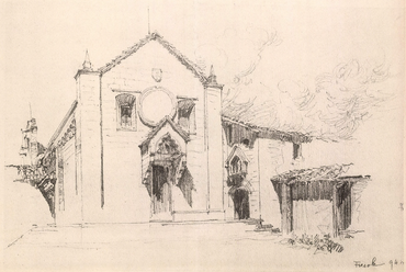 Sebestyén Artúr vázlata 1894-es itáliai útjáról (kolostor Fiesole-ban) (Építő Ipar, 1895, 7. számú rajzmelléklet) 