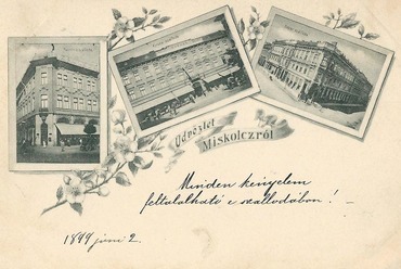 Miskolc főutcájának szállodái egy korabeli képeslapon, 1899. Forrás: www.kitervezte.hu