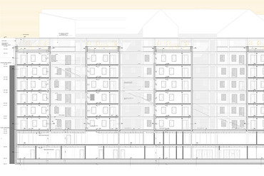 Kollégium épület, Budapest, Kazinczy utca 18, 2020., Tervező: Simon Zsófia,  BME Lakóépülettervezési Tanszék, Építész konzulens: Dankó Zsófia