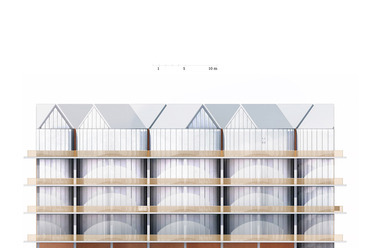 Ranolder hengerek - lakóépület terve Veszprémbe. Tervező és vizualizáció: Paradigma Ariadné. Északnyugati homlokzat.