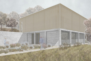 Megújulás háza, onkológiai központ a Svábhegyen, homlokzat –  terv: Zámbó Kamilla / BME Építészmérnöki Kar, Középülettervezési Tanszék
