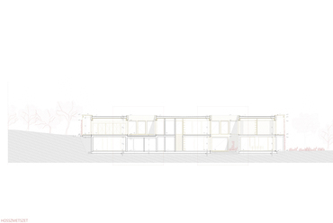 Megújulás háza, onkológiai központ a Svábhegyen keresztmetszet –  terv: Zámbó Kamilla / BME Építészmérnöki Kar, Középülettervezési Tanszék