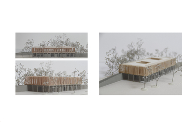 Megújulás háza, onkológiai központ a Svábhegyen, makett –  terv: Zámbó Kamilla / BME Építészmérnöki Kar, Középülettervezési Tanszék