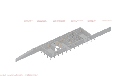 Megújulás háza, onkológiai központ a Svábhegyen, földszint szerkezete –  terv: Zámbó Kamilla / BME Építészmérnöki Kar, Középülettervezési Tanszék