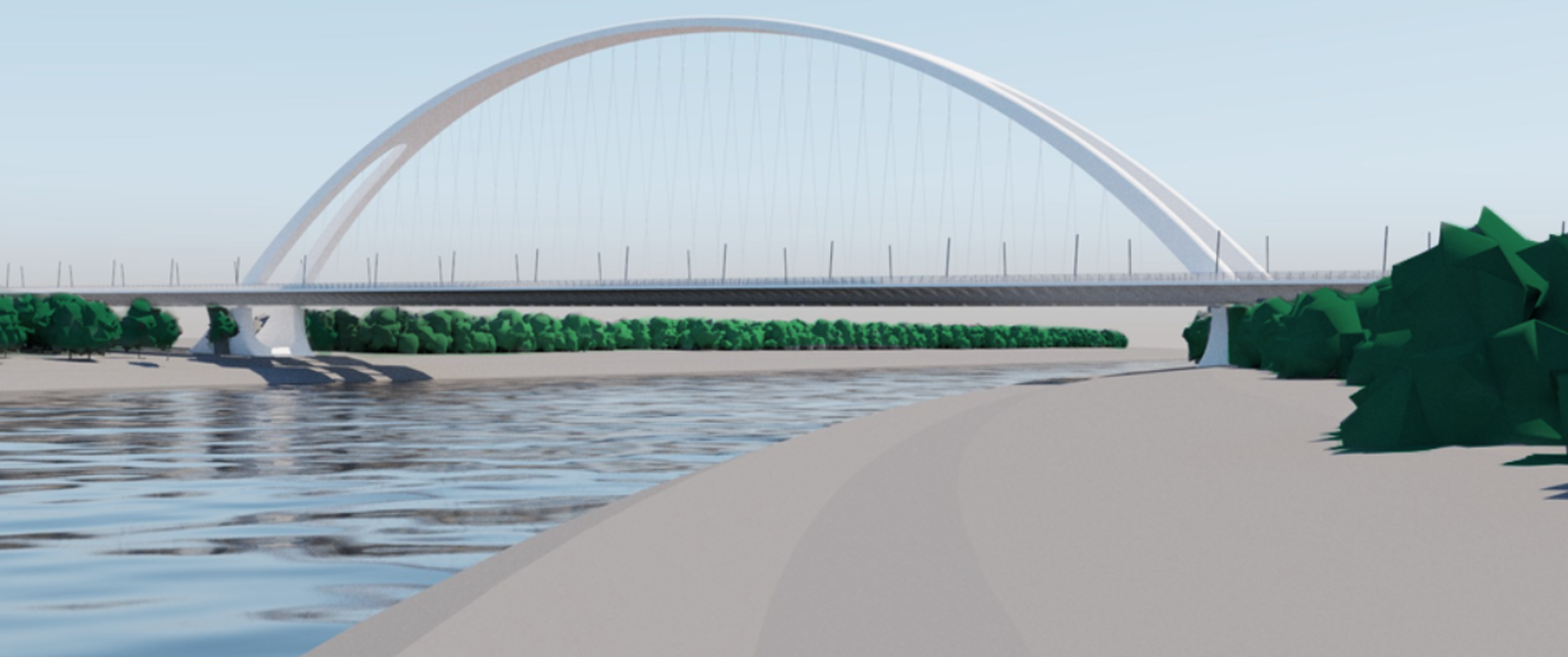 Új Ráckevei-Soroksári Duna-ág feletti híd – tervező: FŐMTERV. Kép: Budapest Fejlesztési Központ, ujdunahid.hu