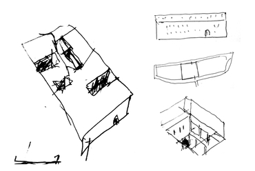 Társasház, Miskolc – alapgondolat skiccek – Terv: Peitl Péter / BME Építészmérnöki Kar Lakóépülettervezési Tanszék